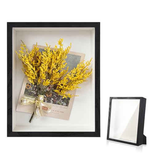 Esilihom 3D Shadow Box Frame, Deep Display Box for Wall Mount and Tabletop, Wooden Picture Frame for Handmade Crafts, Photos, Flowers, Tickets, Black, 22 x 6.5 x 27 cm