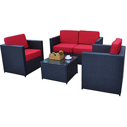 Mcombo Patio Furniture Sectional Set Wicker Sofa All-Weather Resin Black Rattan Chair Conversation