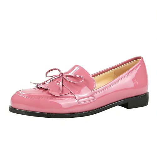 Image of LEMUTISME Women Tassel Bow Penny Loafers Slip On Low Flat Heel Dress Shoes