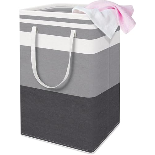 AMERTEER Large Laundry Basket with Handles | 75L Tall Rectangular Clothes Hamper Collapsible Fabric Laundry Bin for Dirty Clothes | Portable Organizer for Bedroom Bathroom Nursery | Gradient Grey