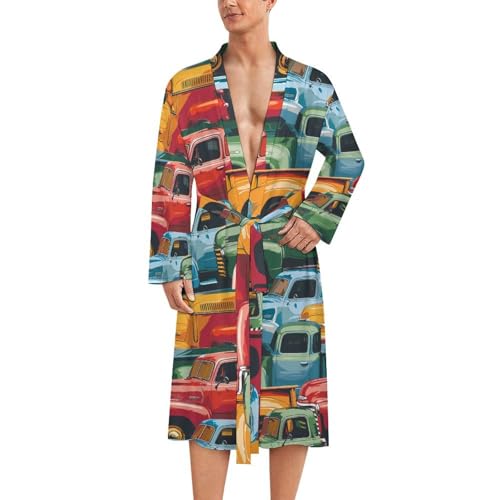 Colorful Pickup Trucks Funny Men's Robe Soft Lightweight Bathrobe Long-sleeve Spa Robes - Main Image