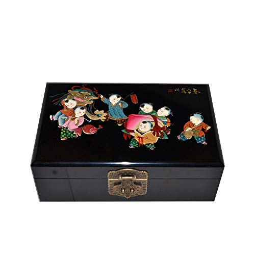 LWW Caja Joyero Chino,Caja de joyeríacerradura de Caoba Caja de Almacenamiento China Cofre del Tesoro de Madera Maciza Retro Muebles y Regalos orientales