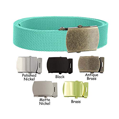 Canvas Belt Military Style - Aqua - Choose Size and Buckle Color (XL 42-50, Antique Brass Buckle)2