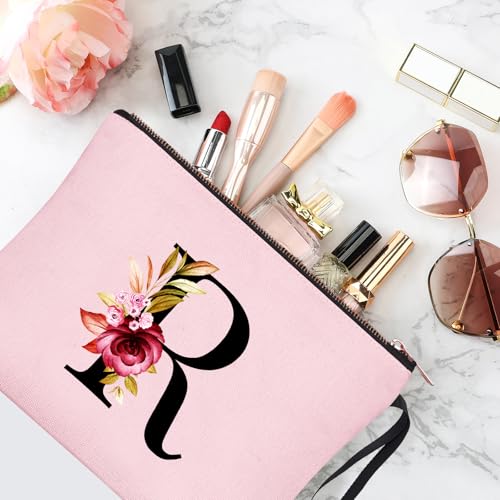 Image of Vavabox A-Z Personalized Makeup Bag, Birthday Gifts for Women Mom, Gifts for Best Friend, Bride Bridesmaid Cosmetic bag (R, 06-Pink)