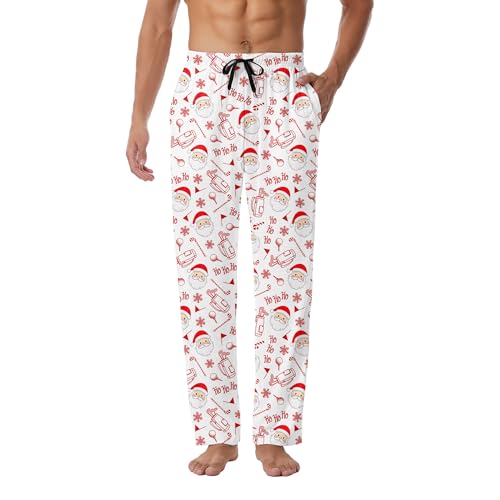 QUALISM Funny Christmas Santa Pajama Pants For Men Lightweight Lounge Pajama Bottoms Fishing PJs Golf Sleepwear PJs Sleep Pants Christmas Gift