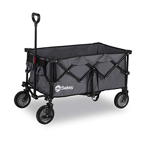 Preisvergleich Produktbild Sekey Faltbarer Bollerwagen mit Bremsen, tragbarer Strandwagen Außenwagen Faltwagen, Trolley Outdoor Folding Wagon, Grau