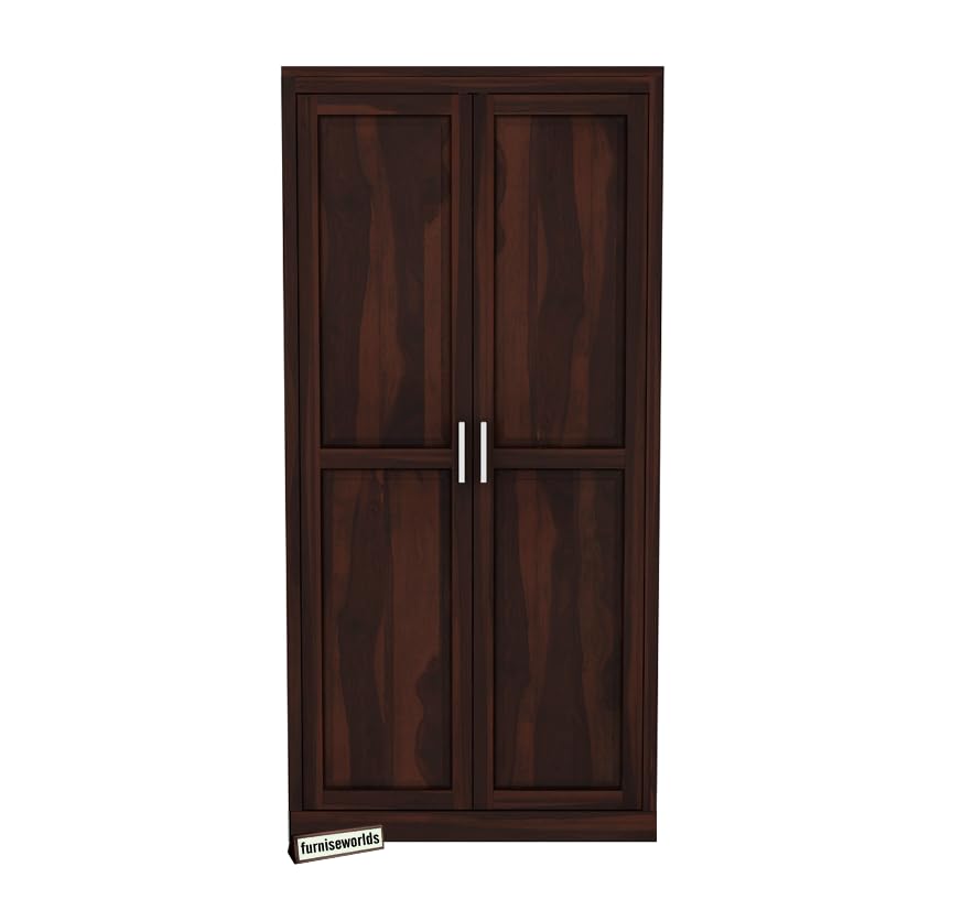 Image of Sheesham Wood Wardrobe with 2 Door and 6 Shelves Storage for Bedroom Wooden Almirah for Clothes for Living Room Bedroom Home, Solid Wood Furniture (Walnut Finish)