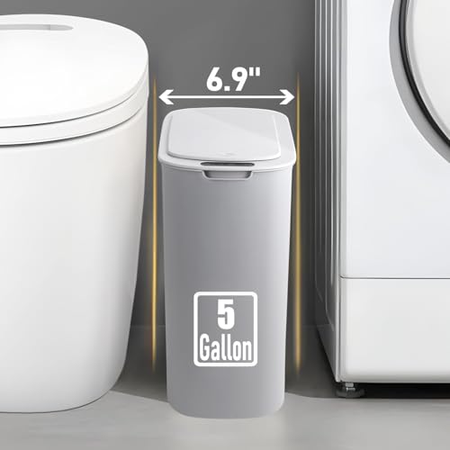 Image of TIPGO 5 Gallon Motion Senor Bathroom Trash Can with Lid, Automatic Garbage Can Touchless, Smart Plastic Waste Basket for Narrow Spaces, Bathroom, Office, Bedroom, Living Room (Gray)