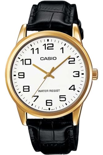 Casio Men Japanese Quartz Watch with Leather Strap, Black, 22 (Model: EAW-MTP-V001GL-7B)