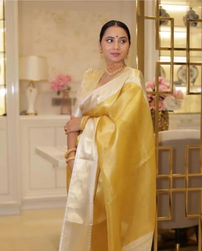 Image of Women's Glory Womens Kanjivaram Banarasi Silk Saree Blend Woven Zari with Jacquard Woven Unstitched Blouse Piece.