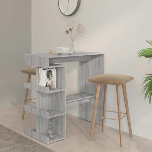 QINXIXINAIXI Mesa alta con estante, color gris, Sonoma, 100 x 50 x 101,5 cm, moderna mesa de bar con 3 estantes, para cocina, comedor, construcción robusta, duradera, estable, con reposapiés, mesa de