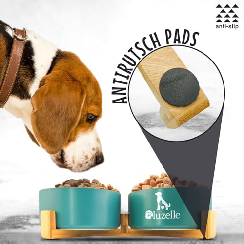 bluzelle Hundenapf Set Erhöht 2X 850ml – Keramik Napfstation 2in1 mit Bambus Holzgestell – Balance Bowl (XXL) – rutschfeste Futterbar für Hunde & Katzen – Marke aus Berlin, Farbe:Marmor Pink