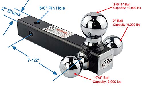image for TOPTOW 64173HP Trailer Hitch Tri Ball Mount with 5/8 inch Hitch Pin, C