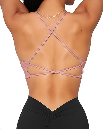Image of Danysu Backless Sports Bra Soft Workout Tops with Removable Padded Yoga Training Bras Strappy Going Out Top