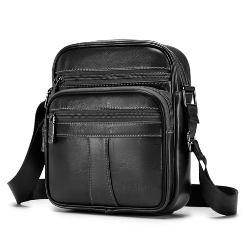 SPAHER Herren Tasche Leder Umhängetaschen Herren Handtaschen Ledertasche Herren Klein Leder Handgelenktasche Messenger Tasche Herren schultertasche Geschenk für Männer