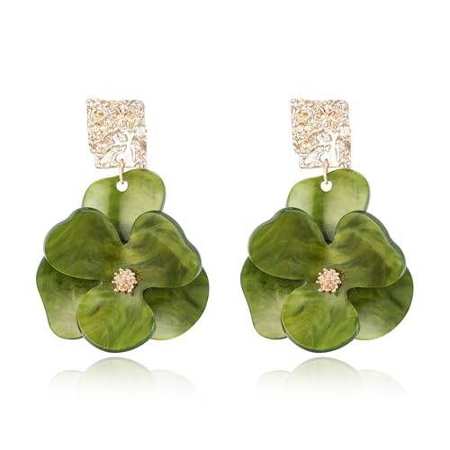 BriLove Handmade Bohemian Floral Earrings for Women, Exaggerated Layered Flower Statement Drop Dangle Summer Jewelry Accessories