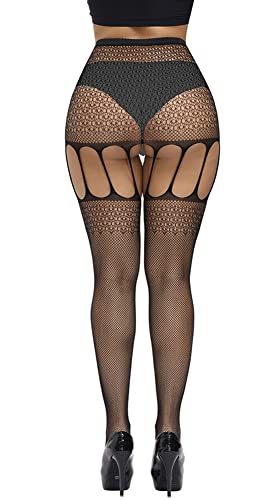 Image of Womens Suspender Pantyhose High Waist Fishnet Tights Fishnet Stockings Thigh High Stockings