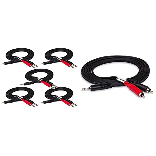 Hosa Cmp-159 3.5 Mm Trs To Dual 1/4" Ts Stereo Breakout Cable, 9 Feet (5-Pack) & Cmr-206 3.5 Mm Trs To Dual Rca Stereo Breakout Cable, 6 Feet,Black #TOP17