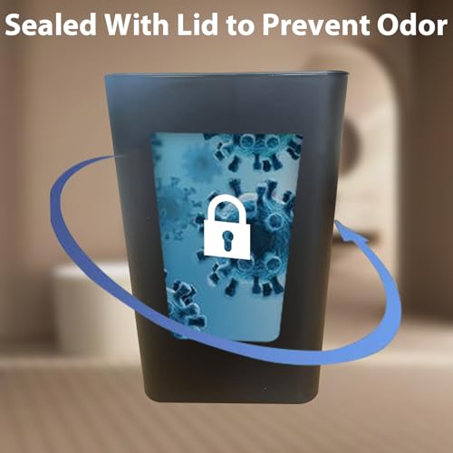 2Pack Kitchen Bin,10L Bathroom Bin with lid,Push Button Design,Plastic Bins for Toilet, Dog Proof,Ideal for Bathroom,Kitchen,Bedroom,Living Room,Office-Black Trash Bins - Image 6