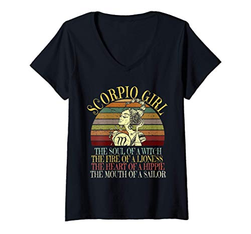 Donna Scorpio Girl Zodiac T design October November Birthday Women Maglietta con Collo a V