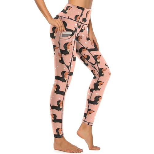 Pantalon de yoga avec poches femme à motif cœur et contrôle ventre