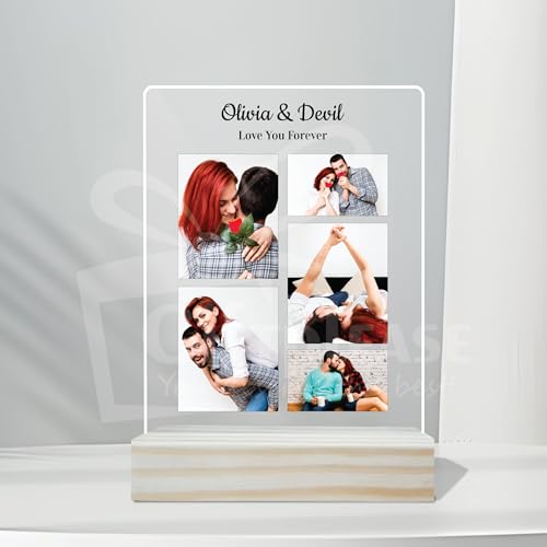 Image of Giftplease Customized Photo And Text Frame With Wooden Stand | Personalised Printed Photo Frame | Gift | Birthday | Anniversary (Transparent, 5MM, 6 * 8 Inches), Tabletop