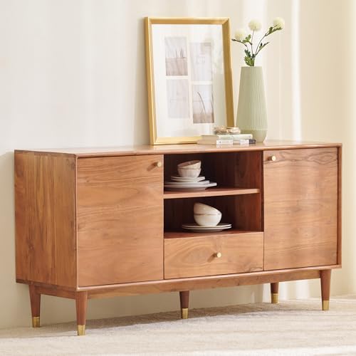 Image of Home Centre | Amanda Acacia Wood Sideboard | Storage Cabinet for Home | Brown | 1 Year Warranty