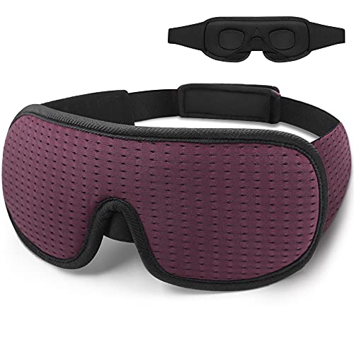 Sleep Mask for Men Women, Cylomert 3D Eye Mask for Sleeping, Heavy Light Blocking Blindfold Concaved Model with Soft Comfort Strap for Good Dream Anytime(Claret-Red)