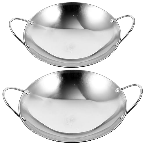 Kichvoe Dual-Handled Stainless Steel Cooking Wok Set 10.62 Inch and 8.26 Inch Thickened Pots for Home and Restaurant Use Suitable for Induction and Gas Stovetops