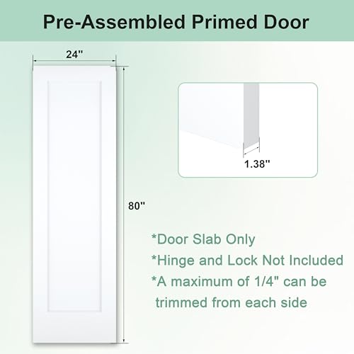 Image of JUBEST 24 inchx80 inch 1-Panel Shaker Style White Primed Hollow Core Interior Molded Door Slab, NOT Pre-drilled and NOT Included Hardware, Pre-Assembled Interior Door for Pantry, Laundry, Closet