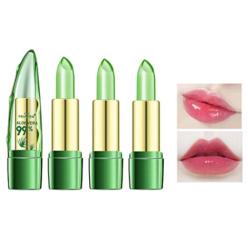 Aloe Vera Lipstick, Clear Jelly Lipsticks, Long Lasting Nutritious Lip Balm, Lips Moisturizer Magic Temperature Color Change Lip Gloss (3 Pack)
