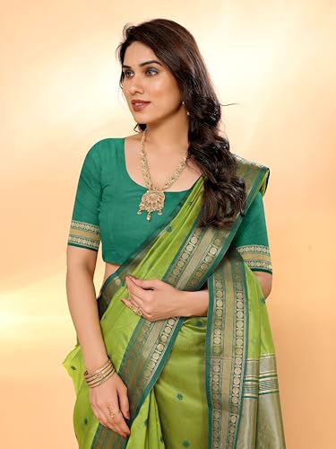 Image of Sidhidata Women's Cotton Silk Jacquard Boardered Saree With Unstitched Blouse Piece (Kalyani)