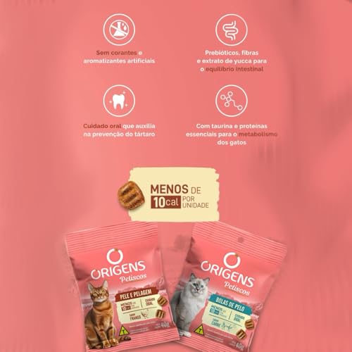 Origens Petiscos Gatos Pelo Saudável Sabor Frango 40g 5 Unidades