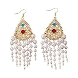 Karma NH11331673 - Pendientes largos de perlas dorados y blancos, 10 cm, para mujer