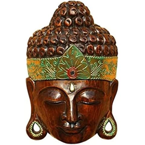 Wogeka - Edle 30 cm Buddha Holz Wand-Maske Feng Shui Afrika Deko Handarbeit Schnitzerei Gold Budda Maske58 Cover