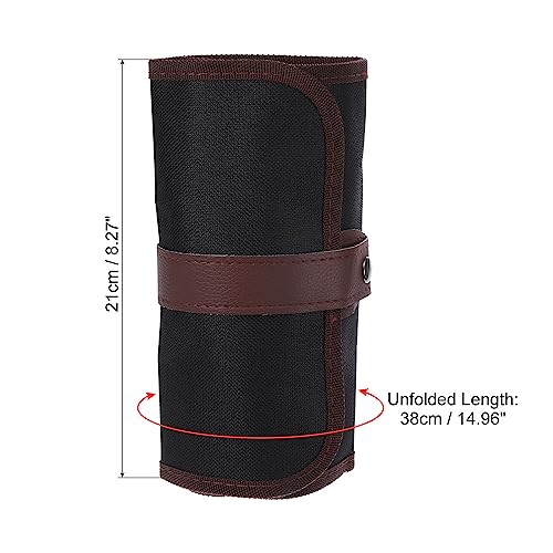 Image of PATIKIL Handmade 24 Slots Roll Up Pencil Case, Oxford Cloth Pencil Wrap Pouch Pen Holder Organizer for Artist Drawing Coloring Sketching, Brown /Black