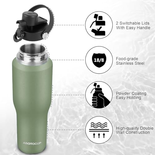 Image of 40oz Water Bottle with Powder Coated, Fit in Any Car Cup Holder, Water Bottle with Straw Lids, Stainless Steel Insulated Water Flask Double Wall Leak-proof BPA Free to Keep Cold&Hot
