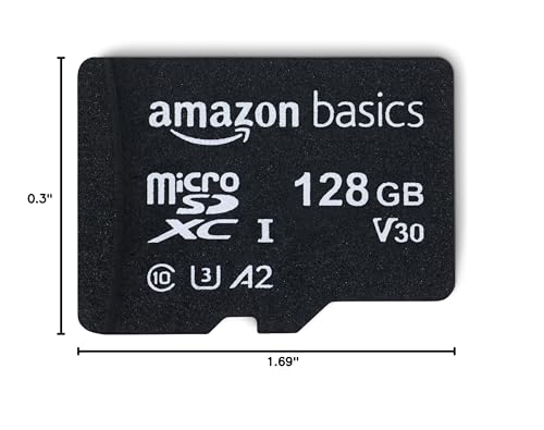 Image of Amazon Basics microSDXC Memory Card with Full Size Adapter, A2, U3, Read Speed up to 100 MB /s, 128GB, Black