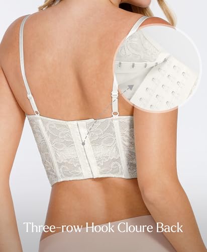 Popilush Bustier Corset Crop Tops for Women V Neck Lace Bralette White M - image 5