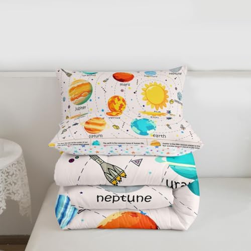 Image of Feelyou Solar System Bedding Set Twin, Outer Space Comforter Educational Comforter Set for Kids Planet Solar System Duvet Set 2Pcs