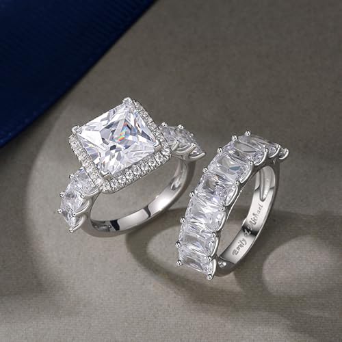 Jeulia 2 PC Radiant Cut Wedding Ring Set for Women; 925 Sterling Silver 3.2ct Cushion Cut Three Sided Pave Eternity Ring Cubic Zirconia Engagement Anniversary Bridal Set with Jewelry Gift Box4