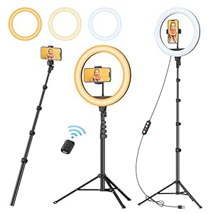 TODI 12″ Ring Light with 63″ extendable Tripod Stand, Selfie Ring Light with Phone Holder and Remote, Dimmable LED Ring Light & Selfie Stick for Makeup/Live Stream/Photography/Titkok