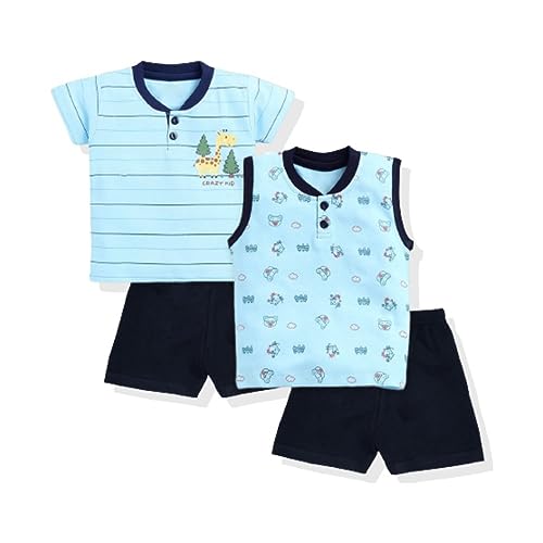La Petite© New Born Baby Unisex Comfy Soft Casual T-Shirt Vest, Shorts Pack of 4 Pair combo set