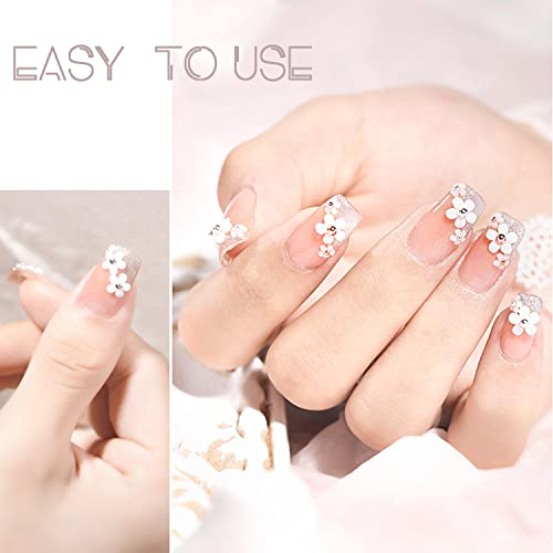 3D Flower Nail Charms, 3 Boxes 3D Acrylic Flower Nail Art Rhinestones with Gold Silver Pearl Beads Tweezers Included Spring Blossom Petal for DIY Nail Decorations3