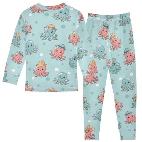 Pajama Sets Long Sleeve Cute Octopus Pattern with Hats Soft Comfy Sleepwear 2 Piece PJS 3-8T3