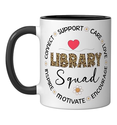 Leopard Library Squad Appreciation Week back to school Ceramic Mug, Black/White