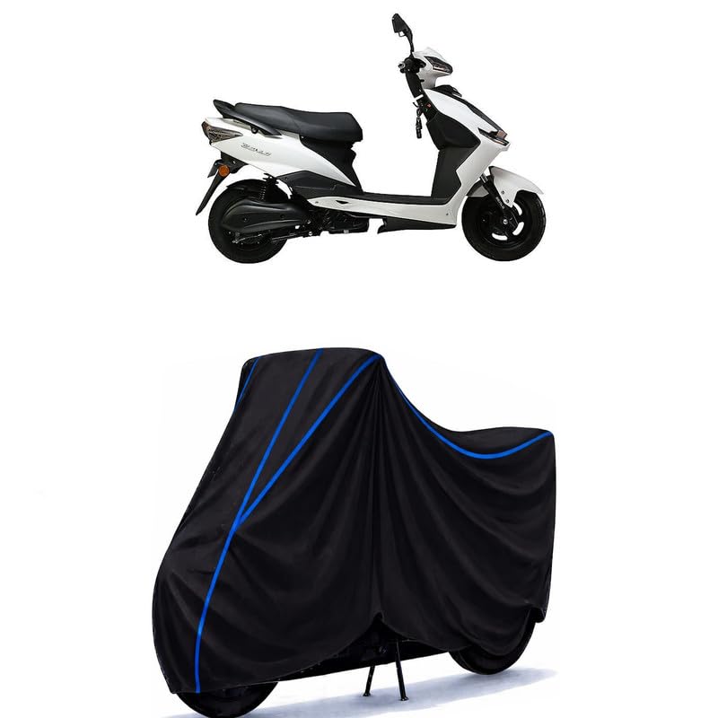 Image of Scooty Cover Water Resistant for Benling Falcon | Universal Scooter & Bike Cover | Heavy Duty UV Dust, Rain & Scratch Protection | Elastic Fit All Weather Indoor Outdoor | Black with Blue Piping