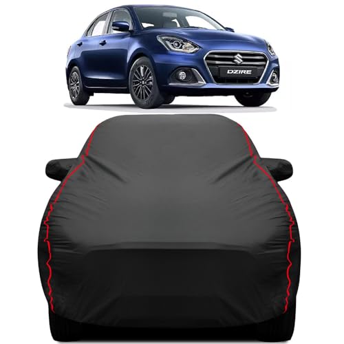 Image of Teenox Polyester Car Body Cover Compatible for Maruti Dzire [2017-2024] All Variants | Heavy Stitched with Piping | All Weather Protection Cover - Black