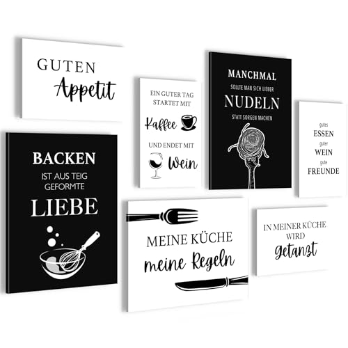 Novart Wandbilder Küche - KOMPLETT AUFHÄNGFERTIG - Schwarz Weiss Küchenbilder Esszimmer - 7 Moderne Mood-Bilder - N030571a Novart Wandbilder Küche - KOMPLETT AUFHÄNGFERTIG - Schwarz Weiss Küchenbilder Esszimmer - 7 Moderne Mood-Bilder - N030571a