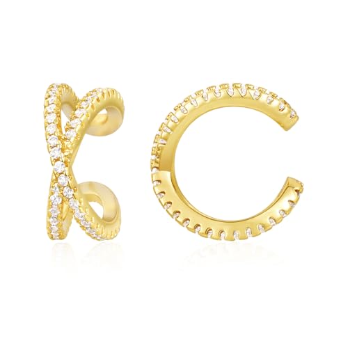 KissYan Ear Cuffs Earrings for Women, 14K Gold Plated Ear Cuff for Non-Pierced Clip On Cartilage Adjustable Open Hoop Earring Dainty Pave CZ Fashion Lightweight Jewelry Gifts (Style 7)